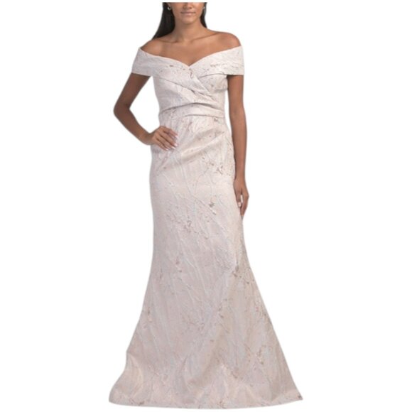 TERI JON Off Shoulder Splash Pattern Jaquard A-line Dress - Picture 1 of 3